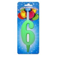 Свеча для торта диз. "Цифра 6", зел., 1 шт/упак 30 шт/кор РОССИЯ 3106