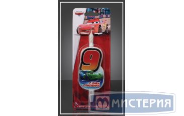 Свеча для торта h45 мм, диз. "Disney Тачки. Цифра 9", разноцв., 1 шт/упак 15 шт/кор РОССИЯ 1186
